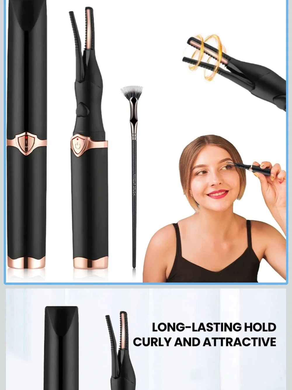 Eyelash Curler & Heated Mascara Wand in Black with Rose Gold Accents